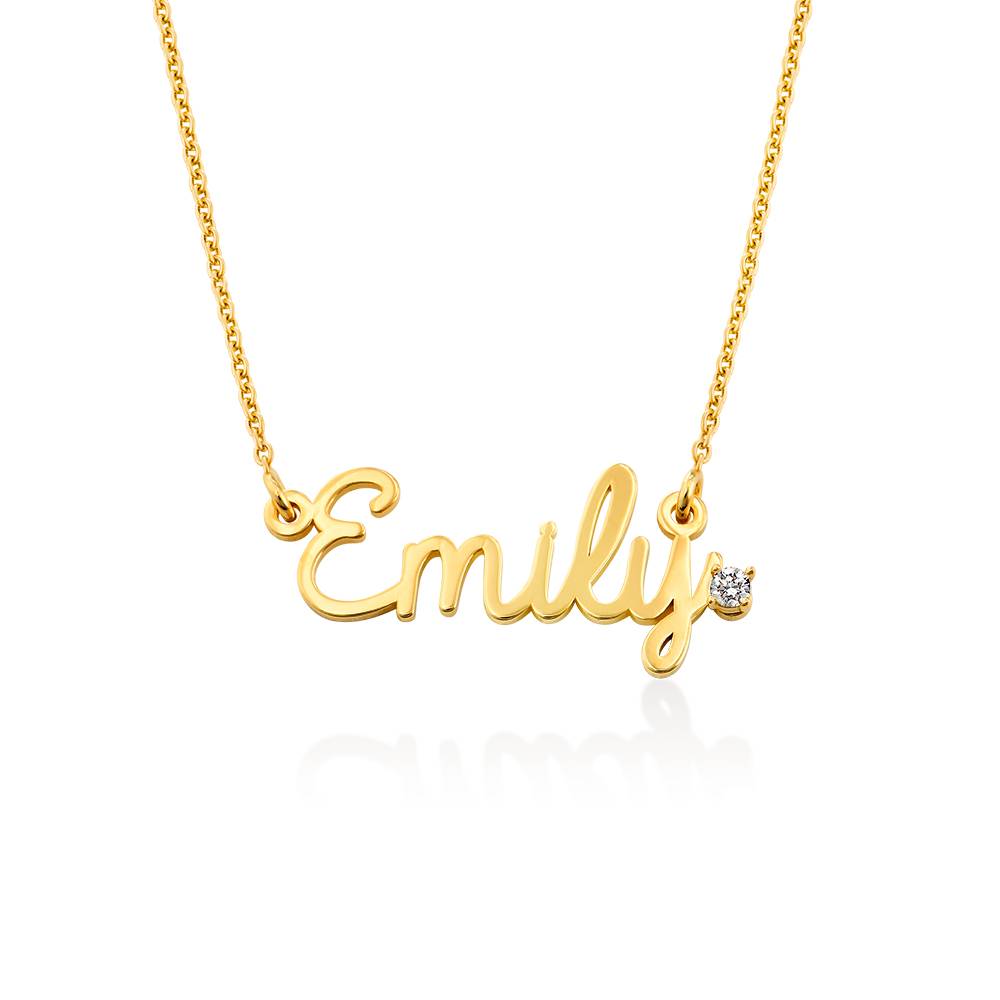 Collier prénom style cursif en vermeil d'or avec diamant photo du produit