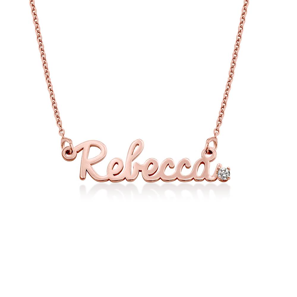 Cursive Name Necklace with Diamond in 18K Rose Gold Plating product photo