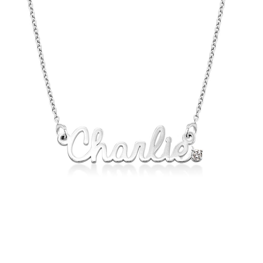Cursieve Naamketting met Diamant in Zilver