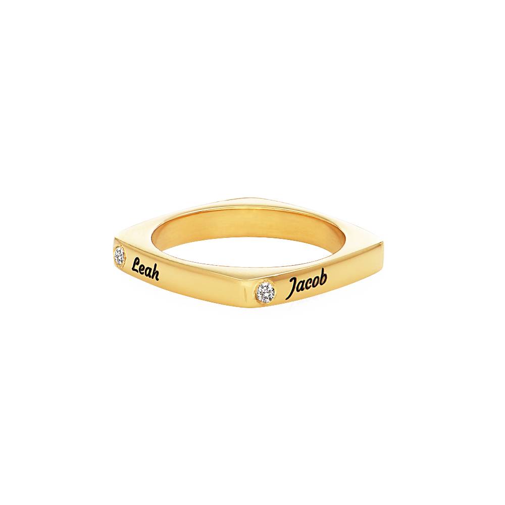 Iris gepersonaliseerde vierkante ring met diamanten in 18k goud verguld-2 Productfoto