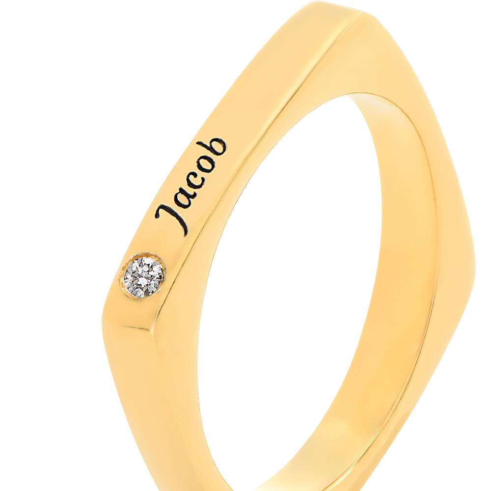 "Iris" Personlig Fyrkantig Ring med Diamanter i 18k Guldplätering-2 produktbilder