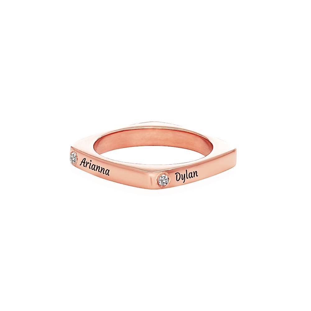 Iris gepersonaliseerde vierkante ring met diamanten in 18k rosé goud verguld-4 Productfoto