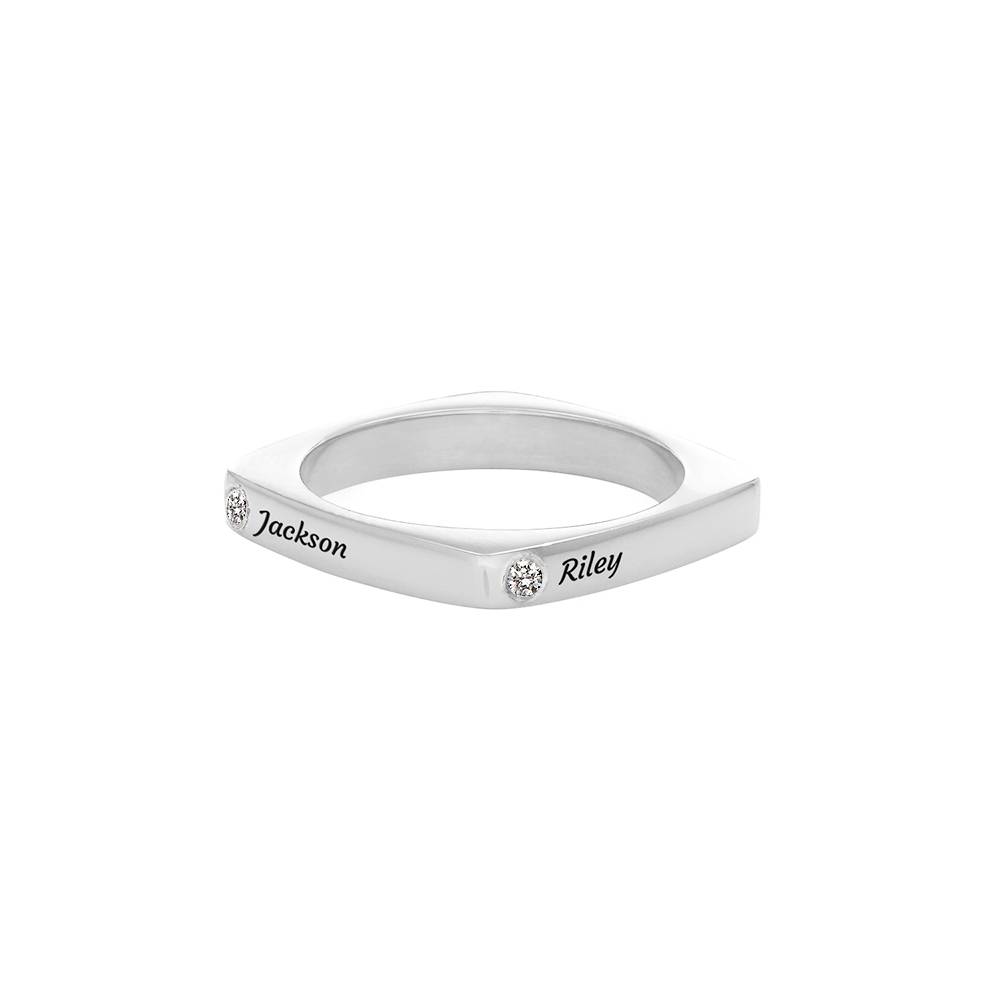 Iris gepersonaliseerde vierkante ring met diamanten in sterling zilver-4 Productfoto