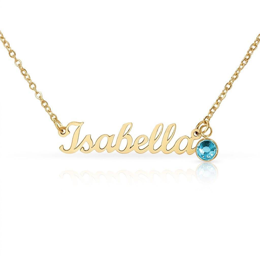 Collar con Nombre con Piedra de Nacimiento en Acero Inoxidable Chapado en Oro 18K-1 foto de producto