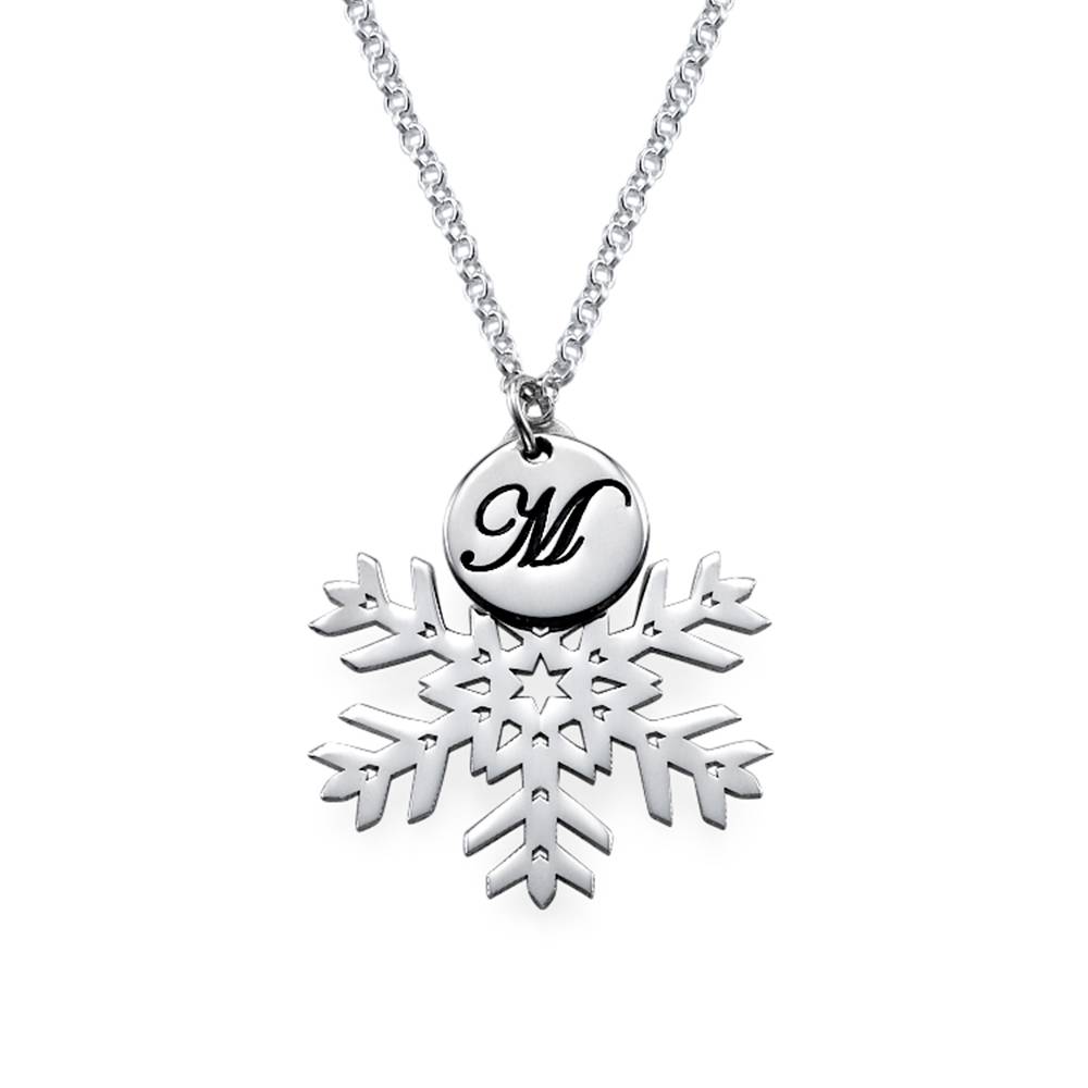 Snowflake Necklace with Initial Pendant in Silver-3 product photo