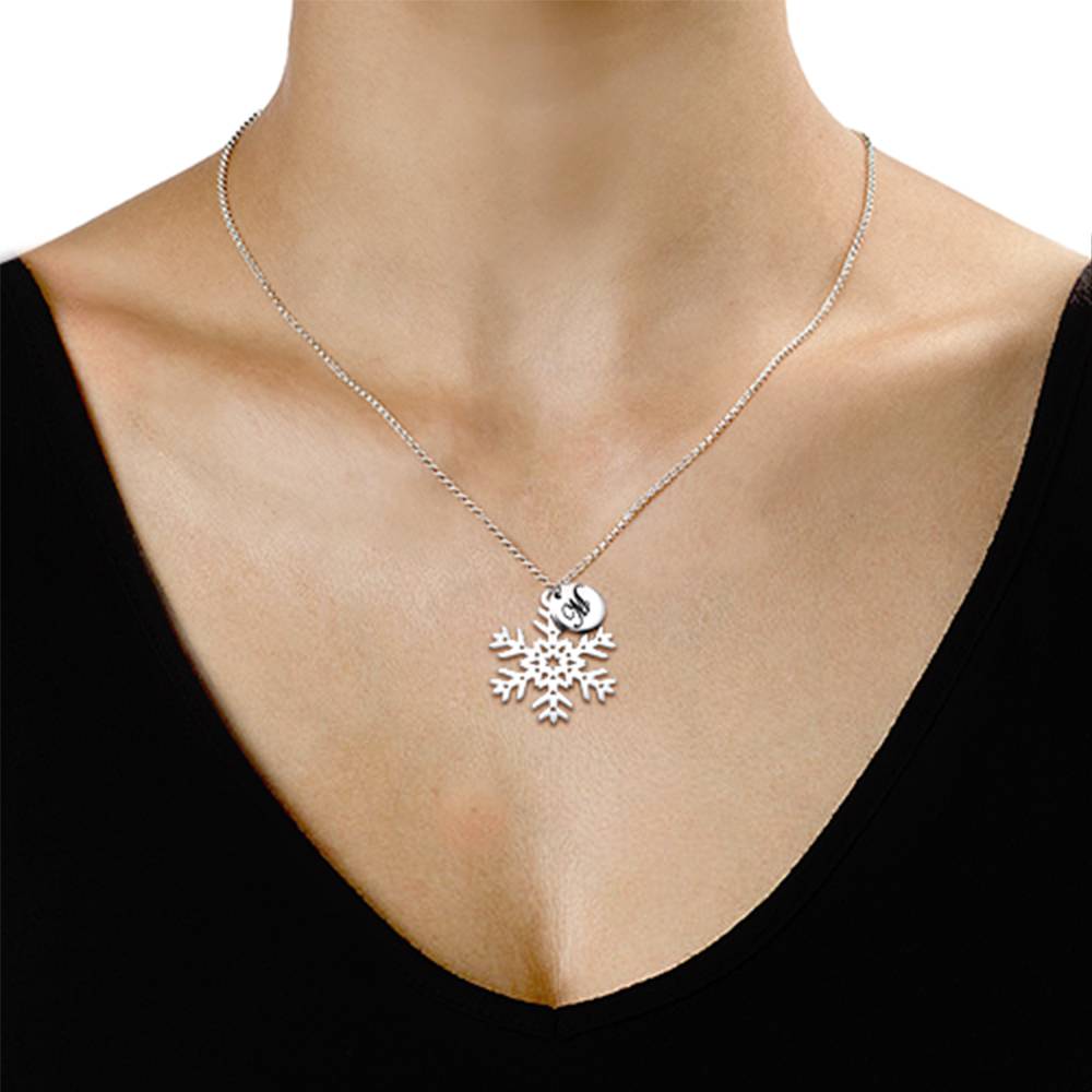Snowflake Necklace with Initial Pendant in Silver-2 product photo
