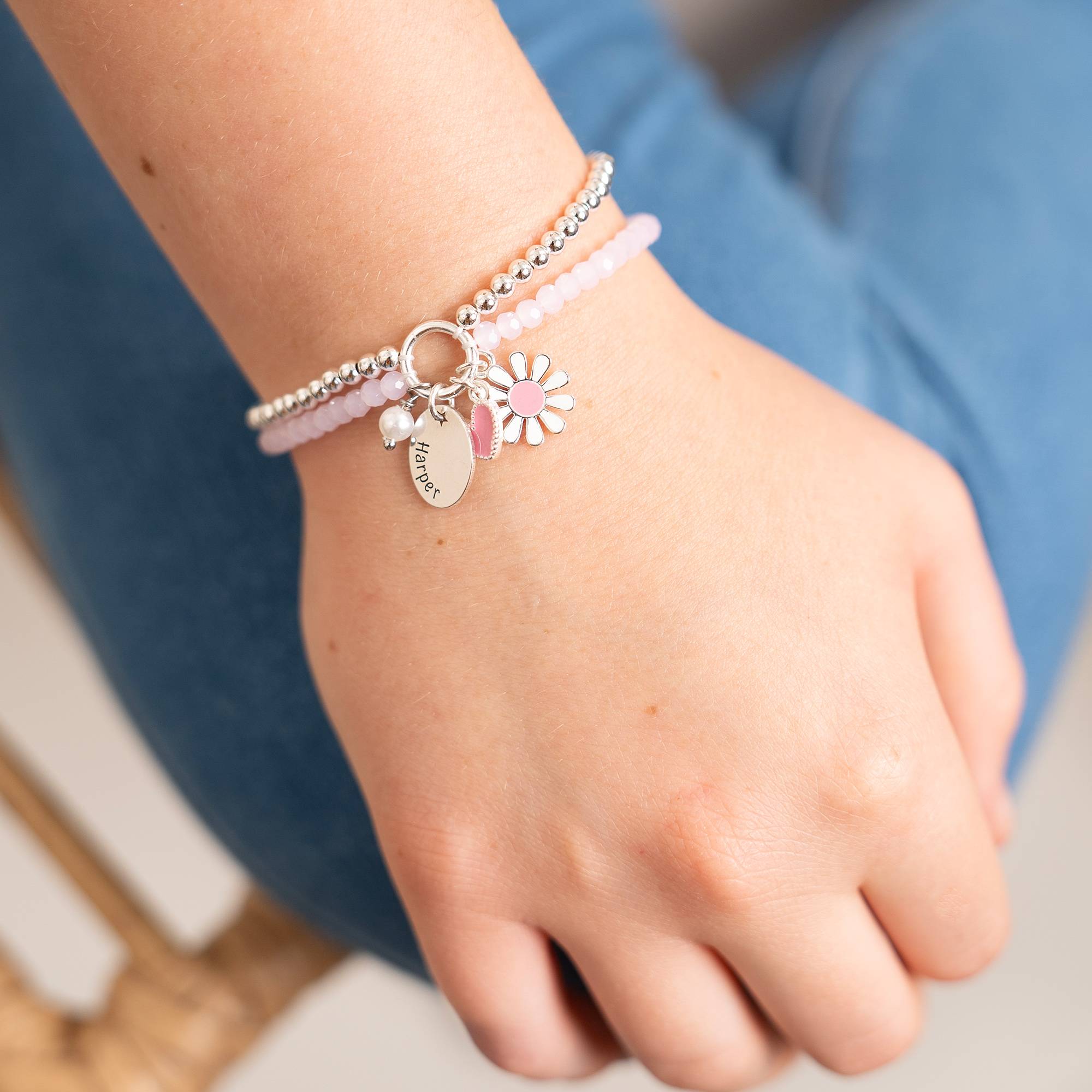 Daisygirl Beaded Name Bracelet in Sterling Silver Plated Brass product photo