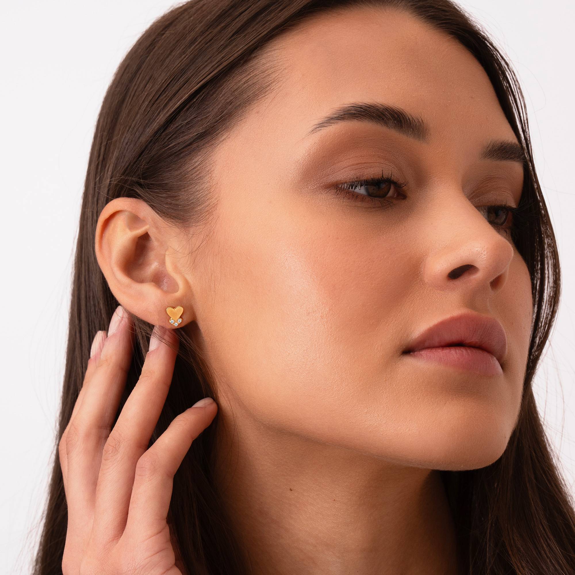 Dakota Heart Earrings with Diamonds in 18K Gold Plating-2 product photo