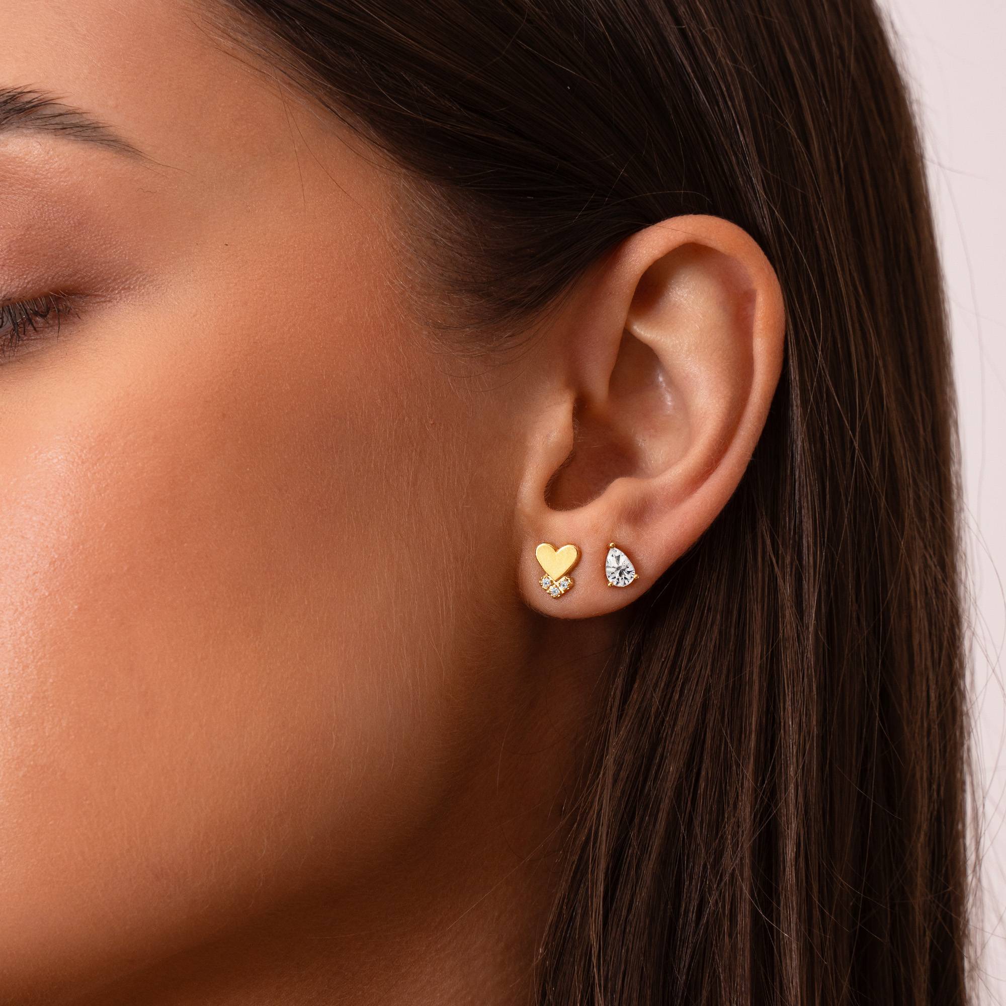 Dakota Heart Earrings with Diamonds in 18K Gold Plating-4 product photo