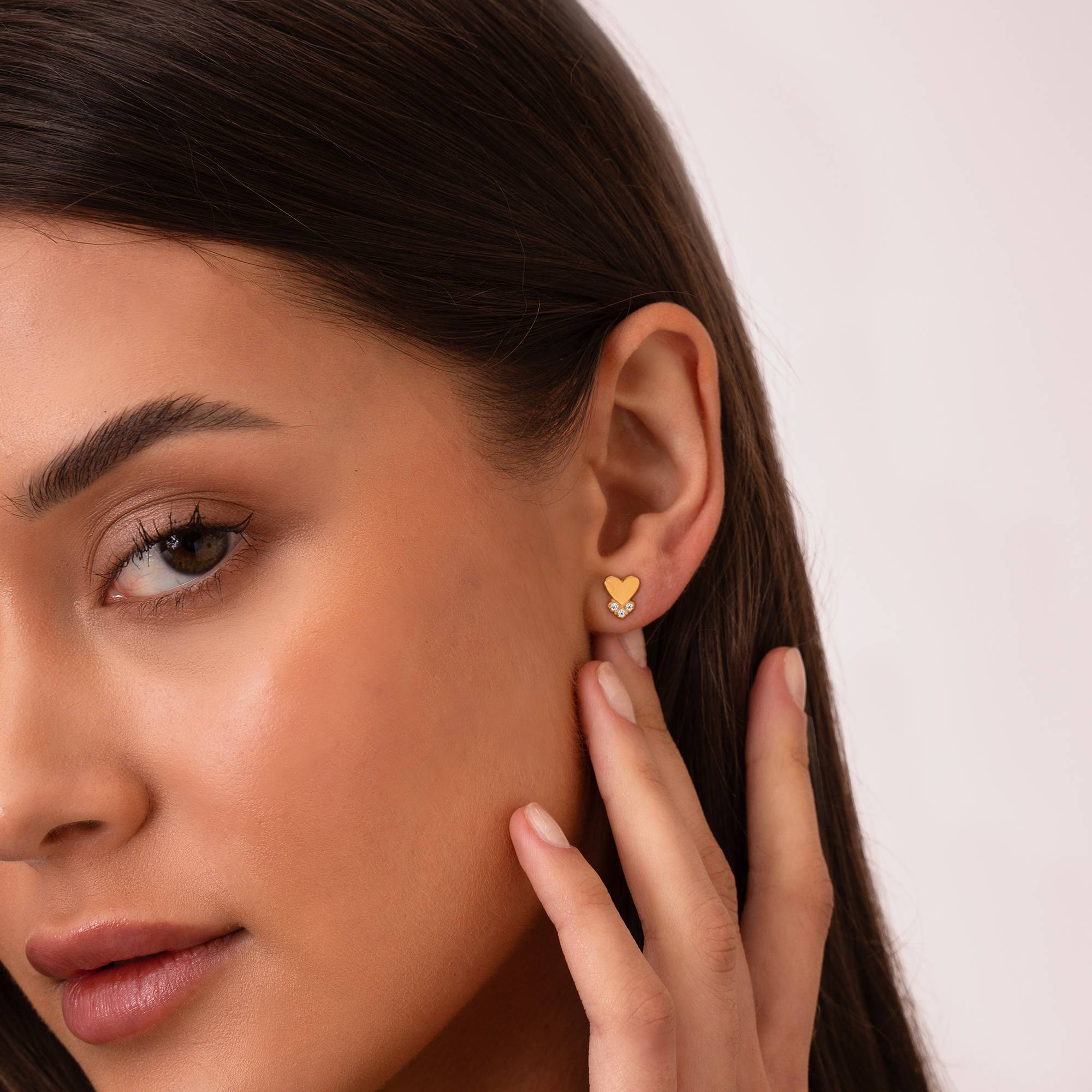 Dakota Heart Earrings with Diamonds in 18K Gold Plating-3 product photo