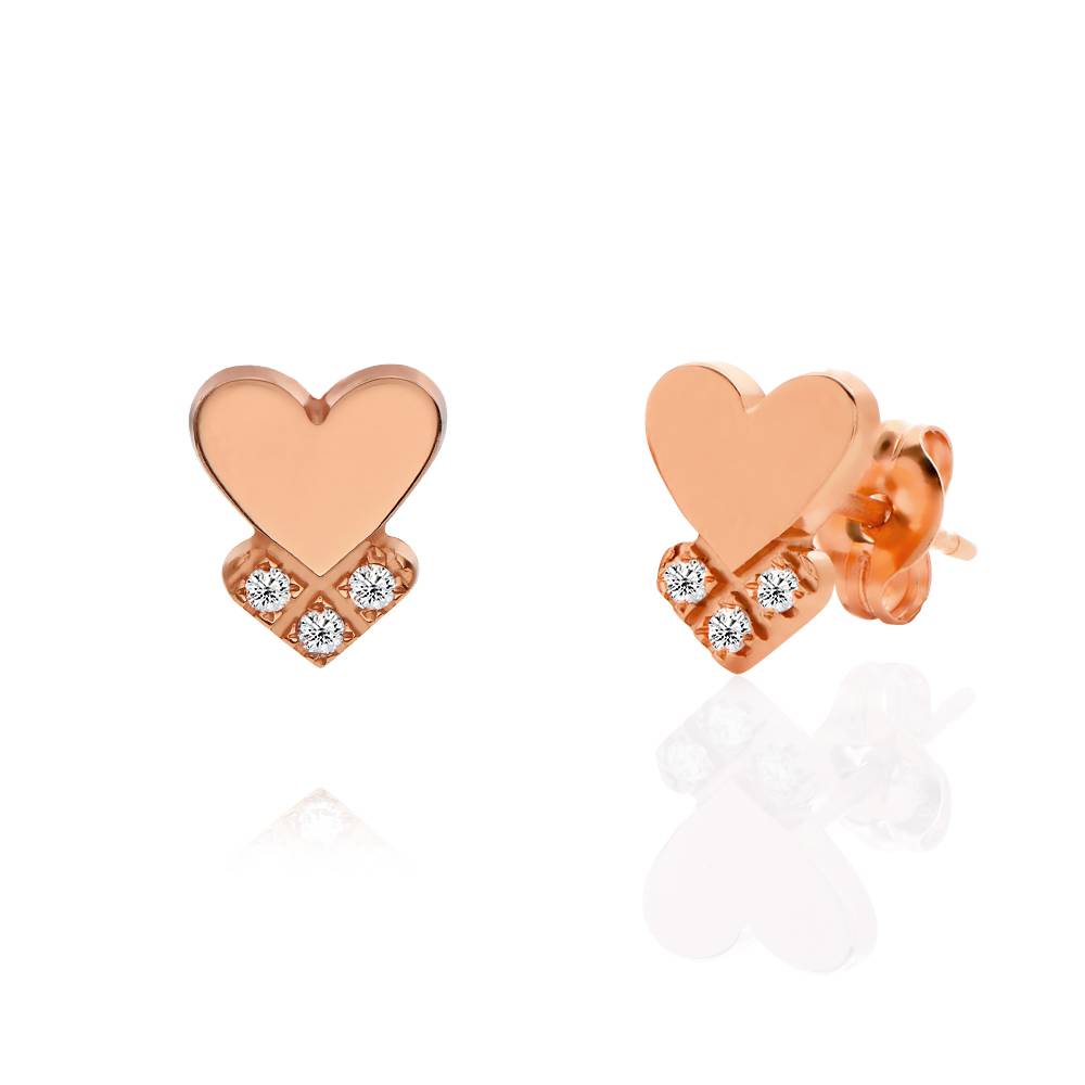 "Dakota" pendientes en forma de corazón con diamantes en chapa de oro rosa 18K-1 foto de producto