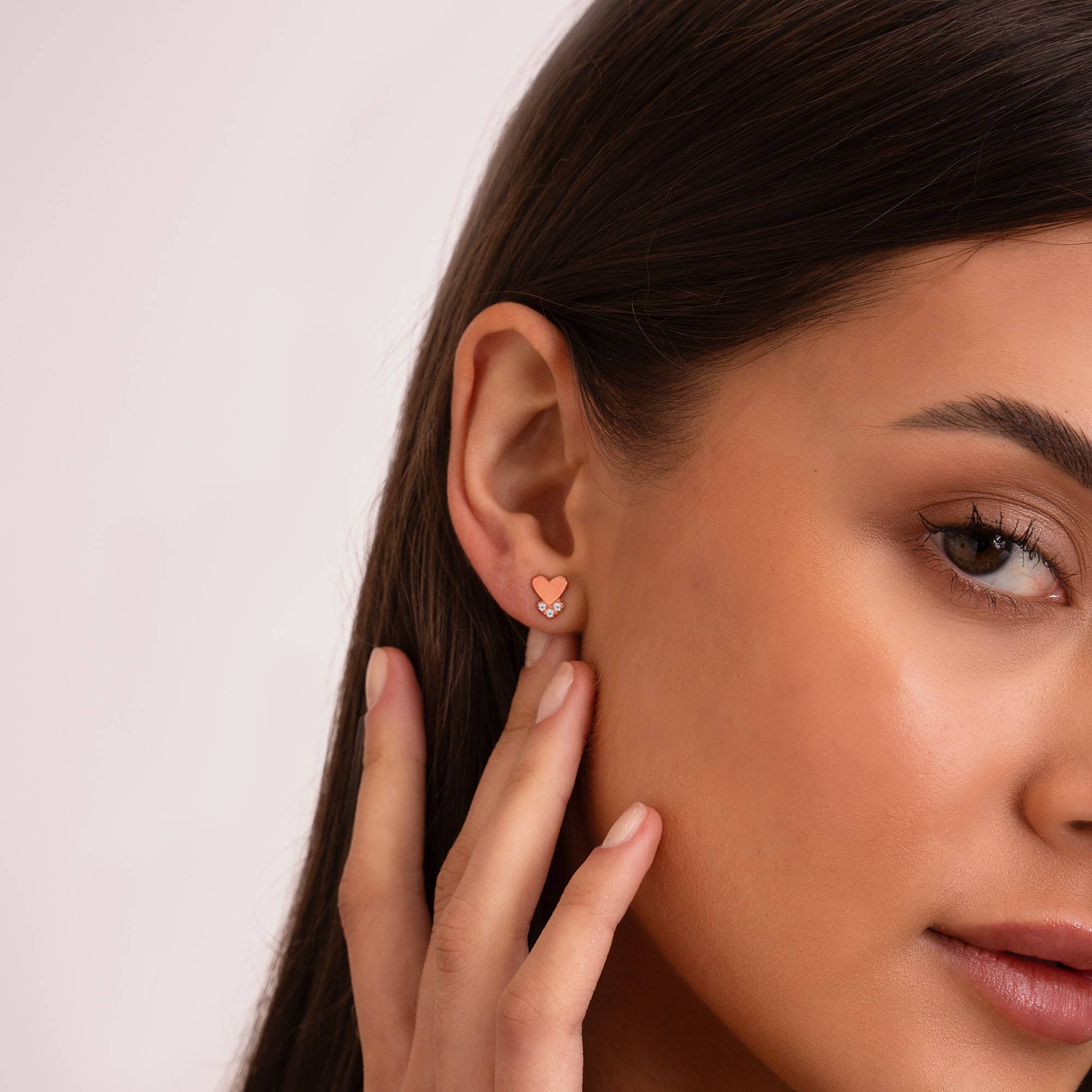 Dakota Heart Earrings with Diamonds in 18K Rose Gold Plating-4 product photo