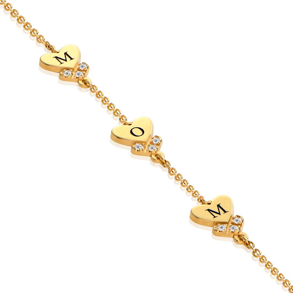 Bracelet Initiale Cœur Dakota avec Diamants en Plaqué Or 18 carats-5 photo du produit