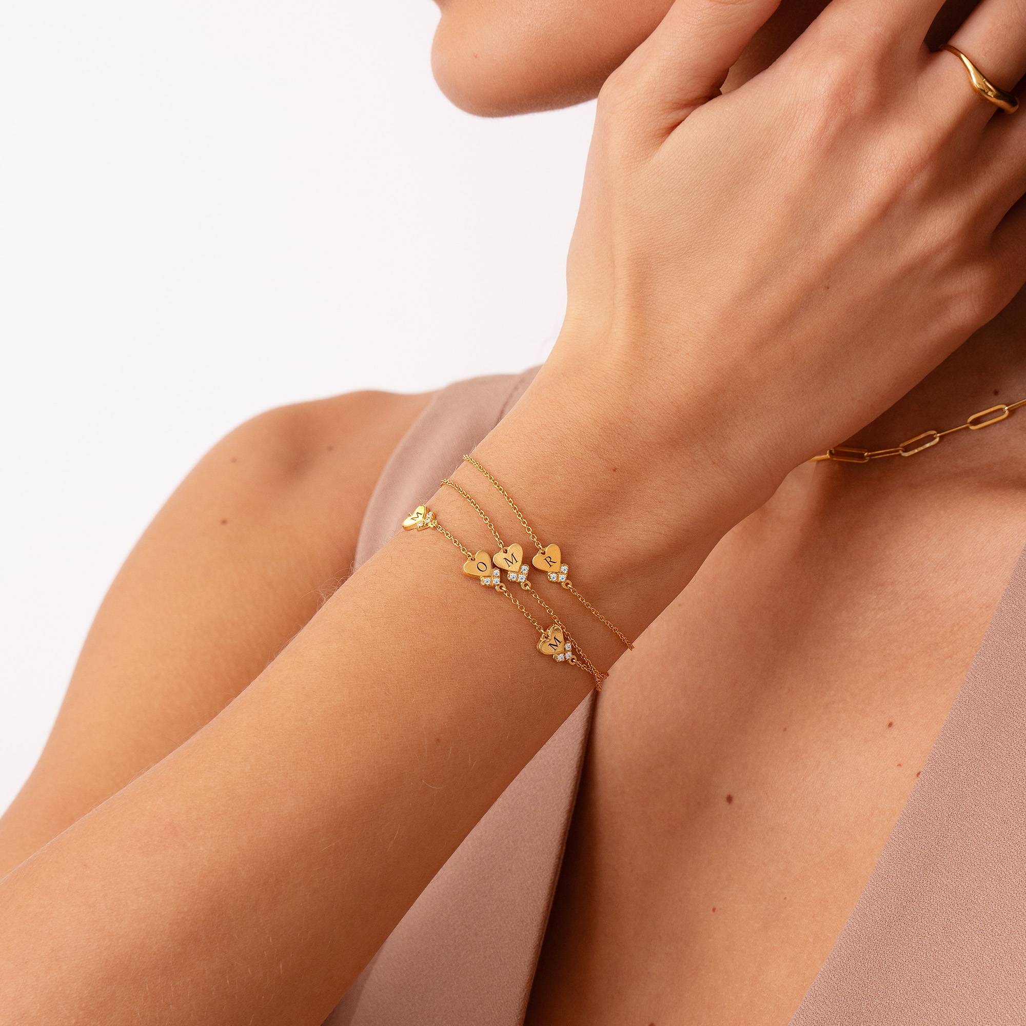 "Dakota" pulsera con inicial de corazón y diamantes en oro vermeil-2 foto de producto