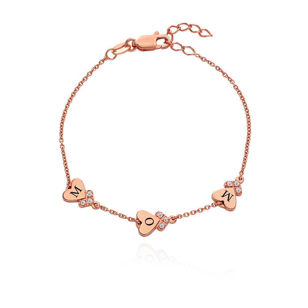 Bracelet Initiale Cœur Dakota avec Diamants en Plaqué Or Rose 18 carats-5 photo du produit