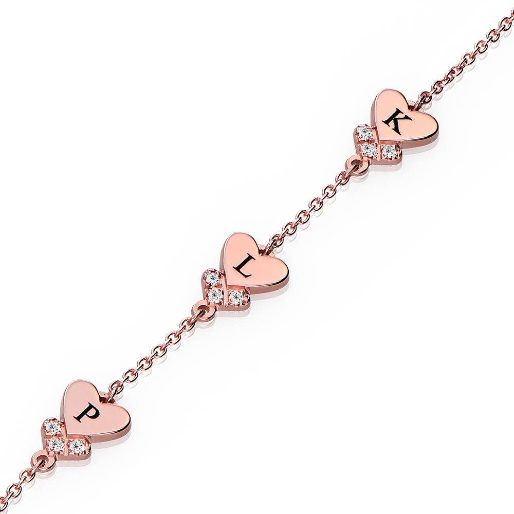 Bracelet Initiale Cœur Dakota avec Diamants en Plaqué Or Rose 18 carats-2 photo du produit