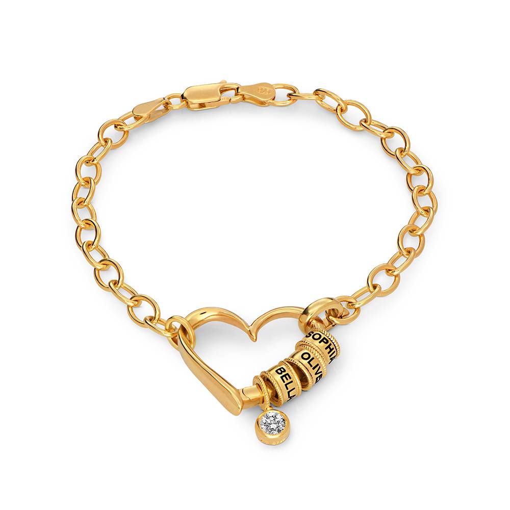 Delina Armband met Gegraveerde Kralen en 0,25 ct Diamant in Goud Vermeil