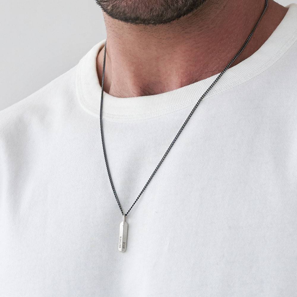 Vertical Bar Men Necklace in Matte Sterling Silver-2 product photo