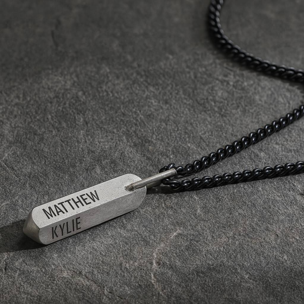 Vertical Bar Men Necklace in Silver-5 product photo