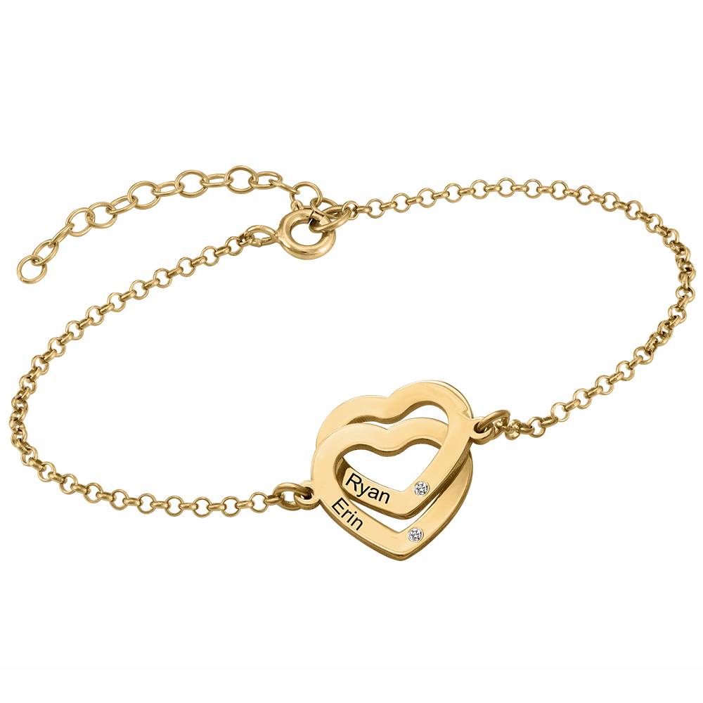 Claire armbånd justerbart med lenkede hjerter i gull vermeil med diamanter-2 produktbilde