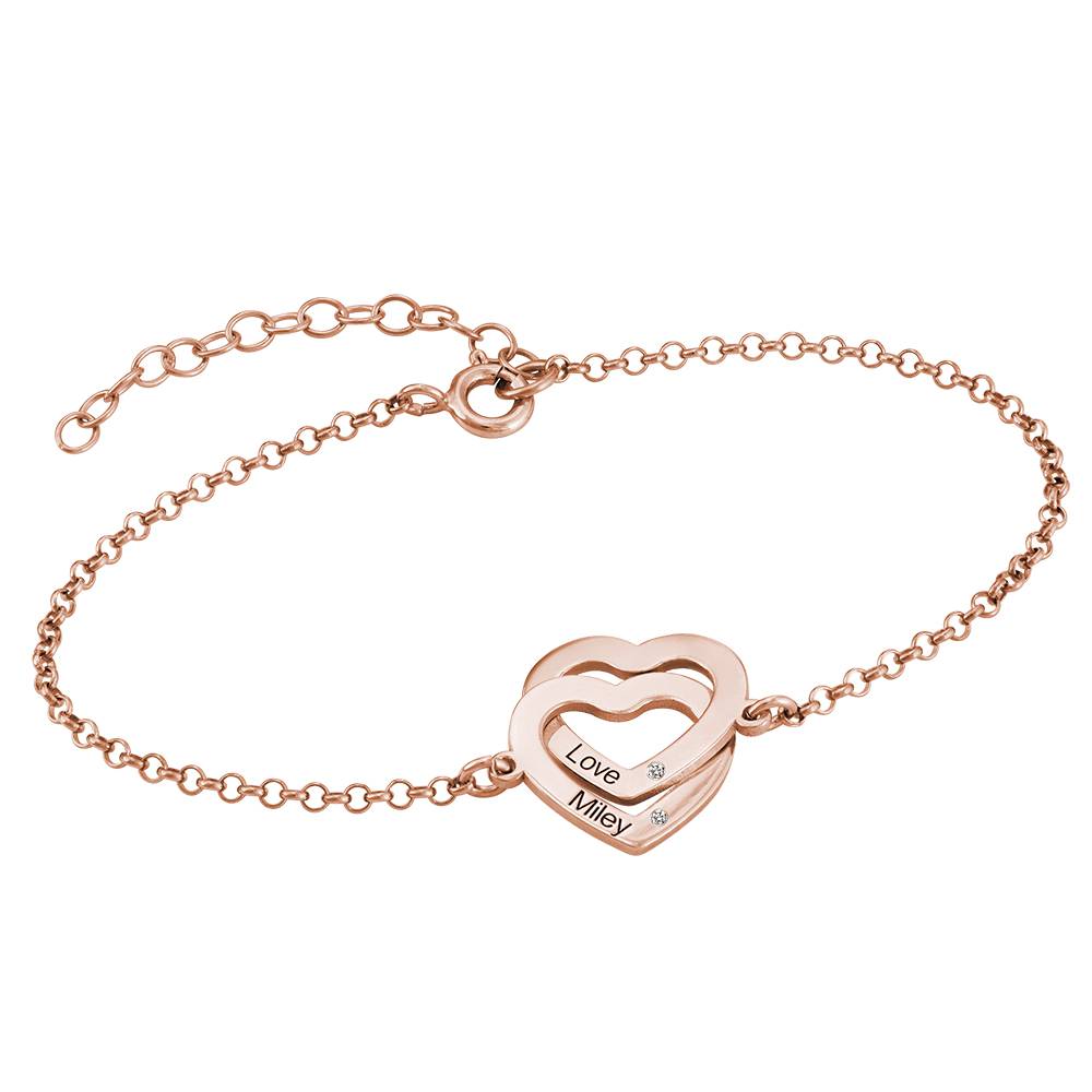 Claire Interlocking Adjustable Hearts Bracelet with Diamonds in 18K Rose Gold Plating-2 product photo