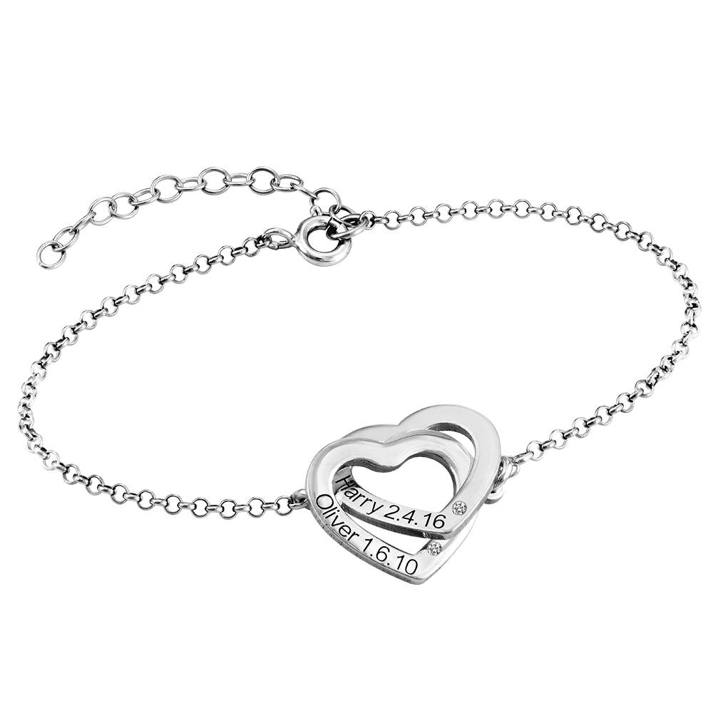 Claire Interlocking Adjustable Hearts Bracelet in Sterling Silver with Diamonds-2 product photo