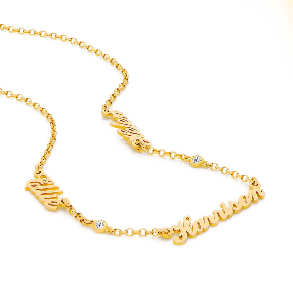 Heritage Halskette mit Labor Diamanten und mehreren Namen - 750er vergoldetes Silber-6 Produktfoto