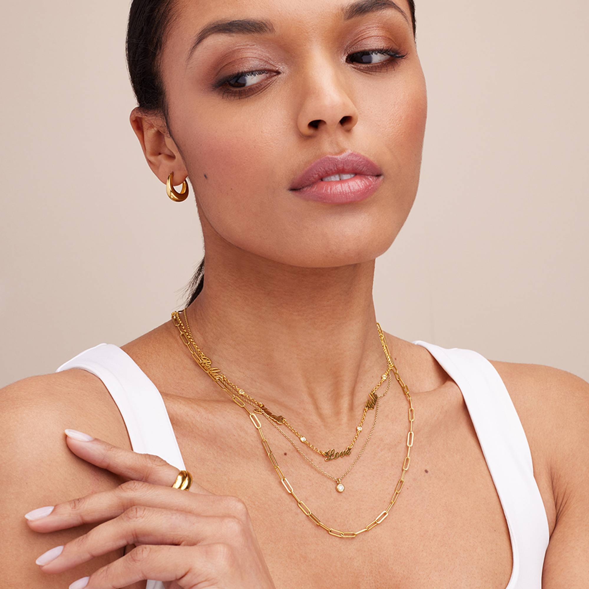 Heritage Halskette mit Labor Diamanten und mehreren Namen - 750er Gold-Vermeil-1 Produktfoto
