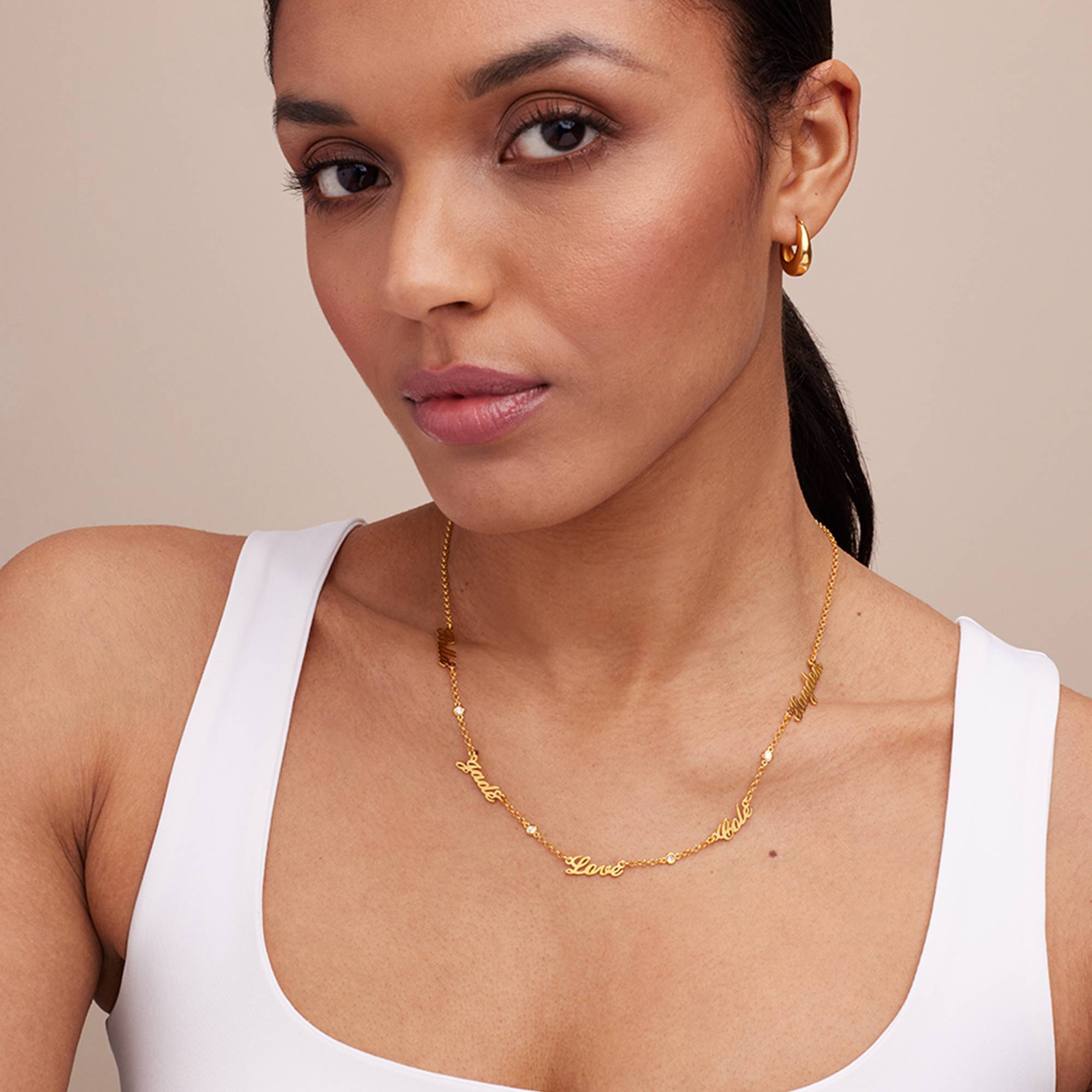 Heritage Halskette mit Labor Diamanten und mehreren Namen - 750er Gold-Vermeil-4 Produktfoto