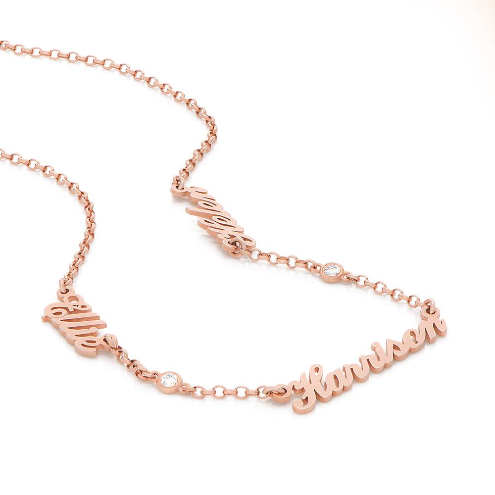 Collar con Nombres Múltiples Estilo Heritage Chapado en Oro Rosa de 18K con Diamante-1 foto de producto