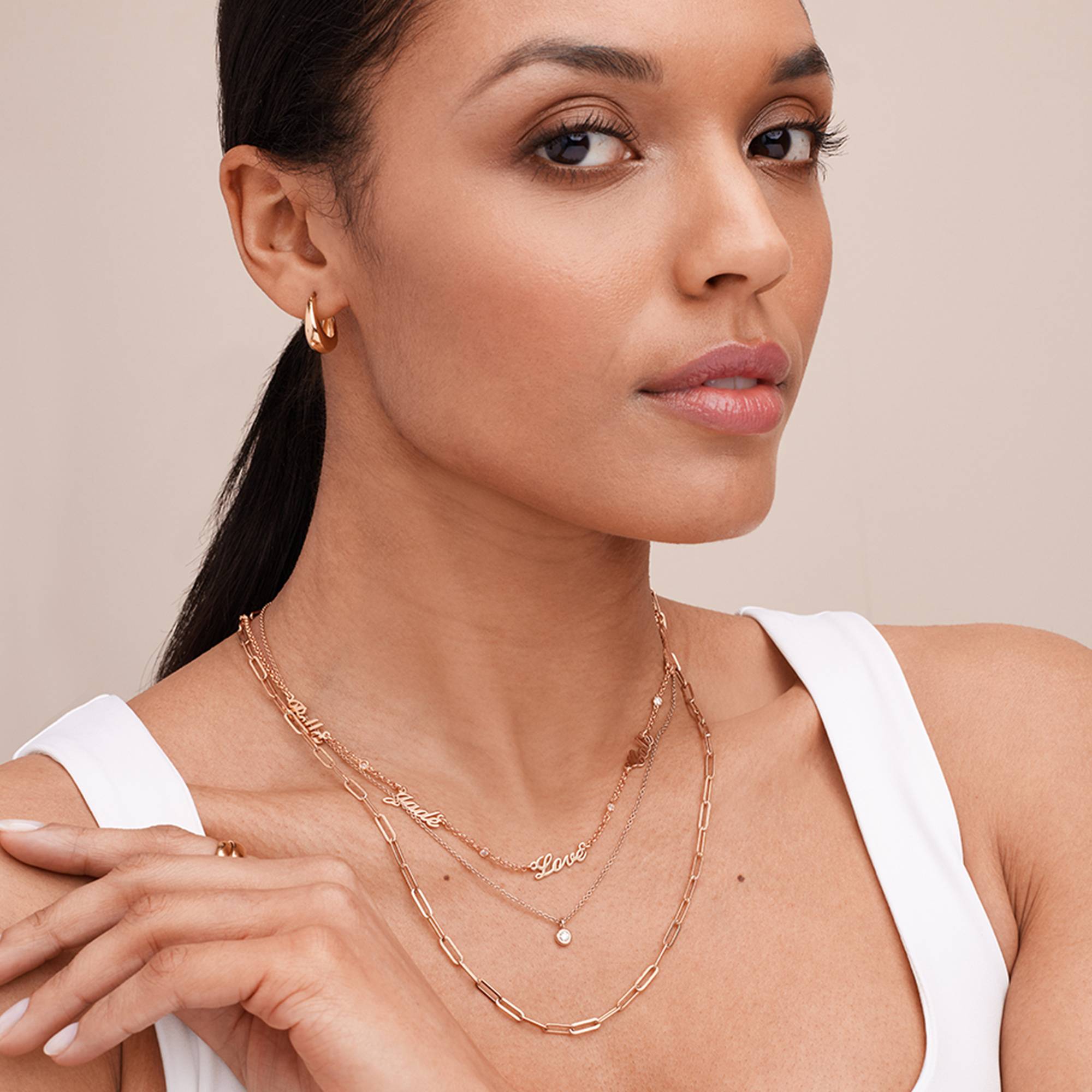 Heritage Lab Grown Diamond Multiple Name Necklace in 18K Rose Gold Plating-6 product photo