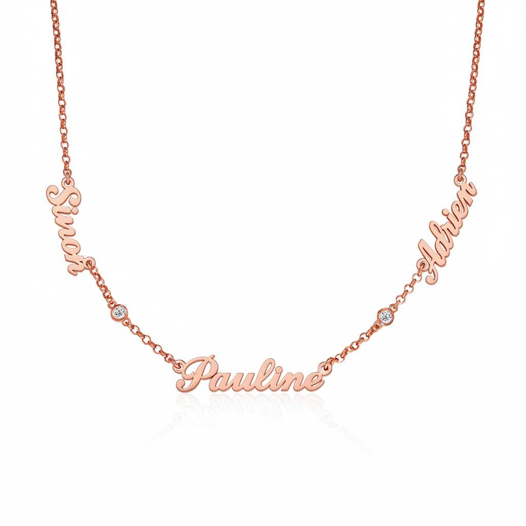 Collier prénoms multiples Héritage avec diamants en Plaqué Or Rose 18 carats-4 photo du produit