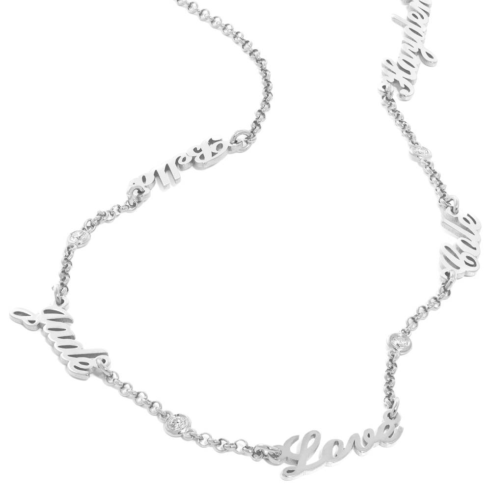 Heritage meervoudige naamketting met diamant in sterling zilver-2 Productfoto