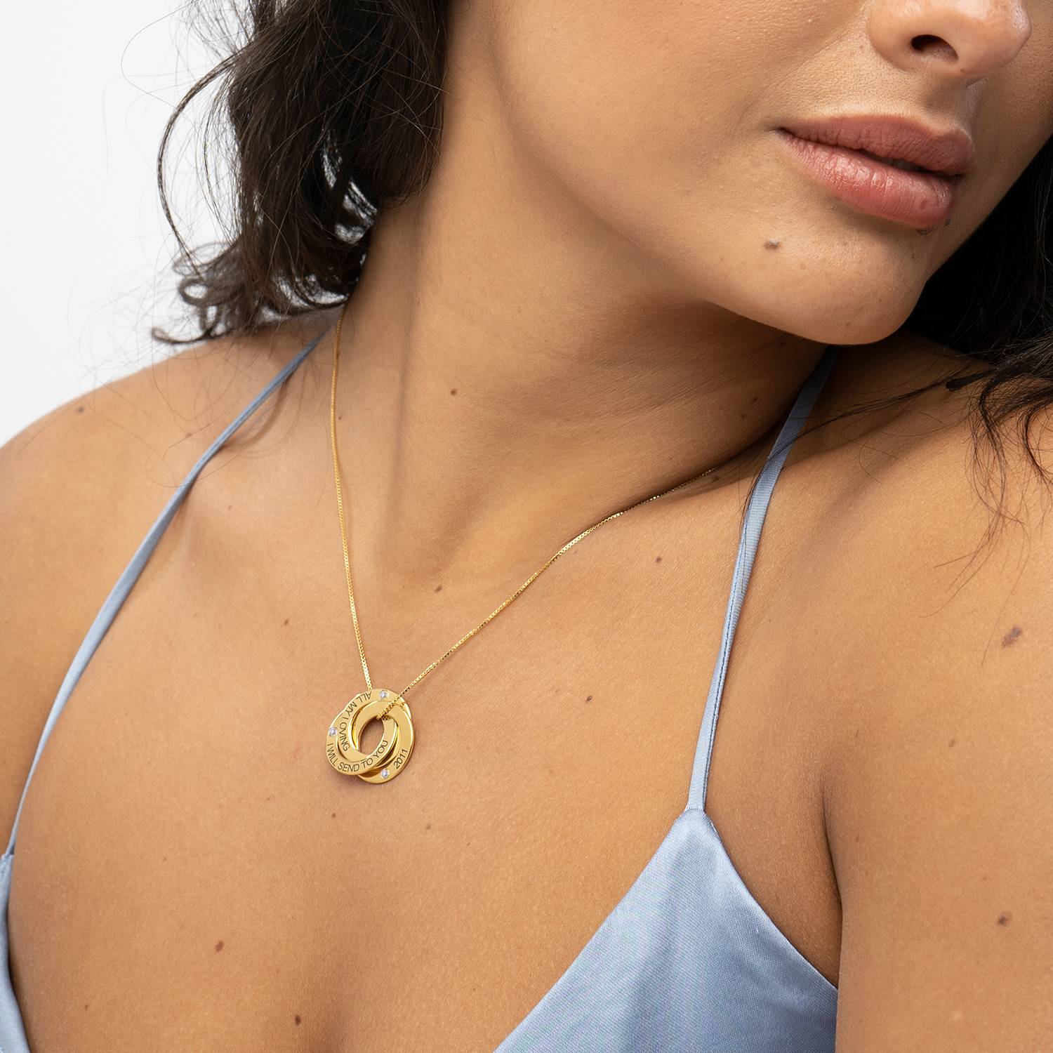 Collar de Anillo Ruso con diamante en Vermeil de Oro-3 foto de producto