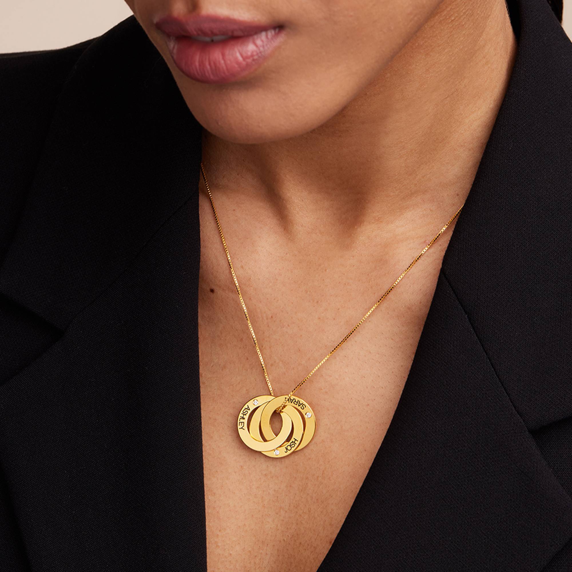 Collar Anillo Ruso Grabado con Diamantes en Oro Vermeil-4 foto de producto