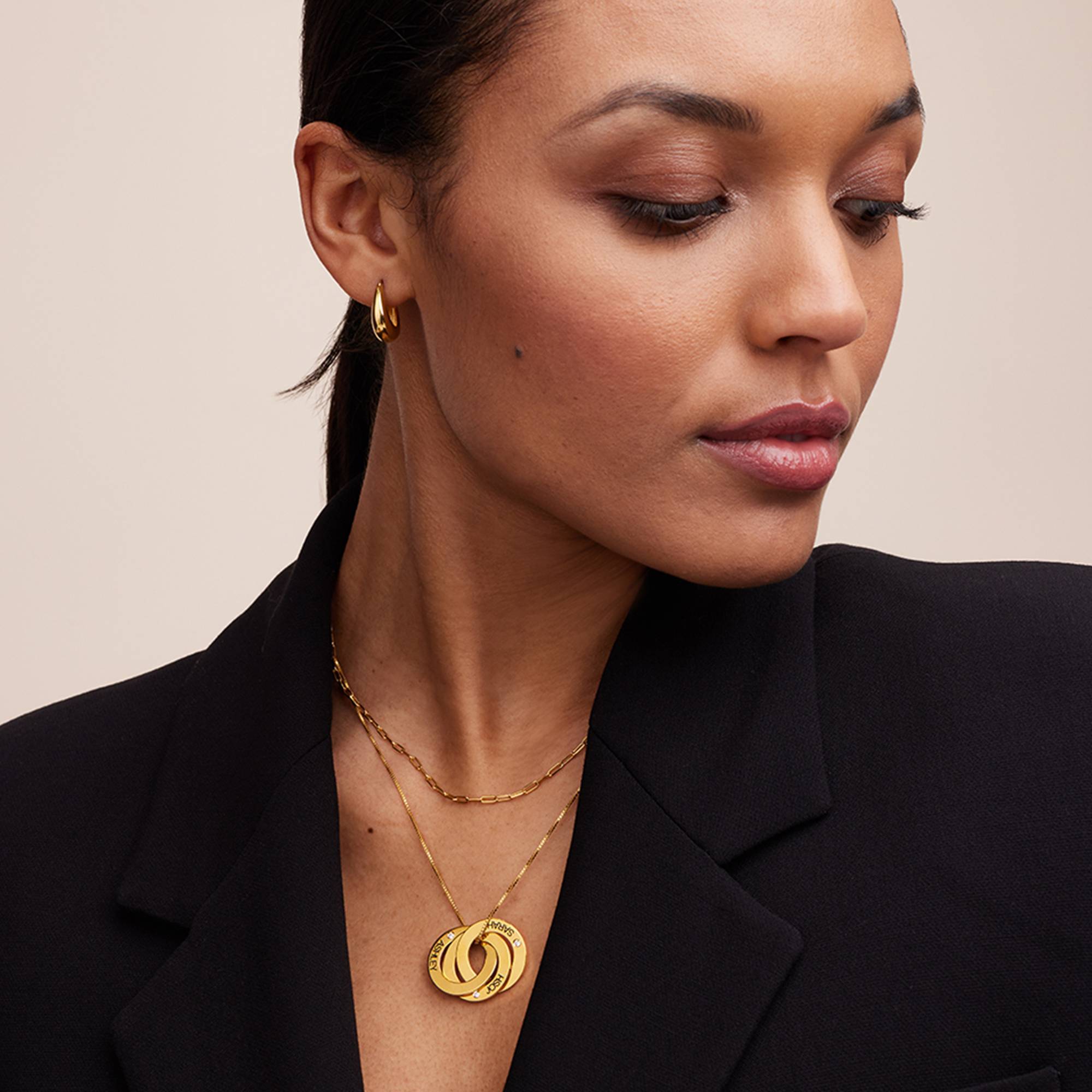Collar Anillo Ruso Grabado con Diamantes en Oro Vermeil-3 foto de producto