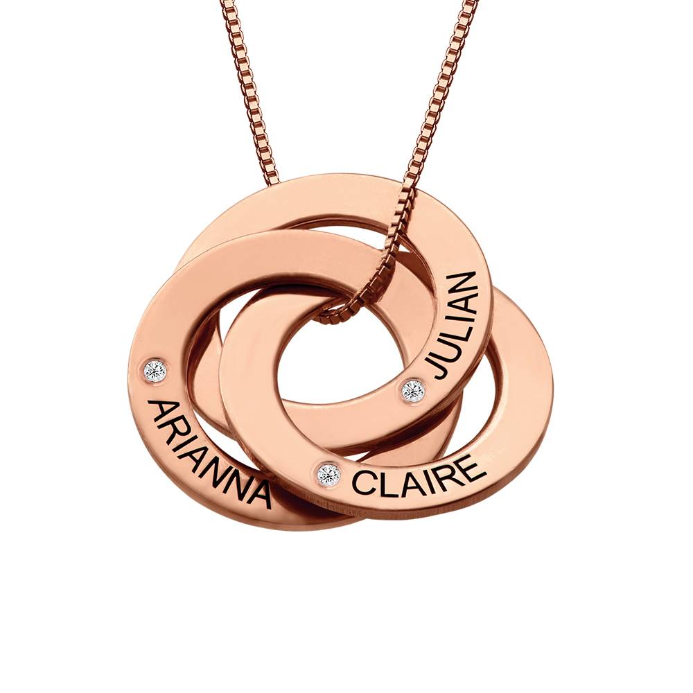Collar Anillo Ruso Grabado con Diamantes Chapado en Oro Rosa foto de producto