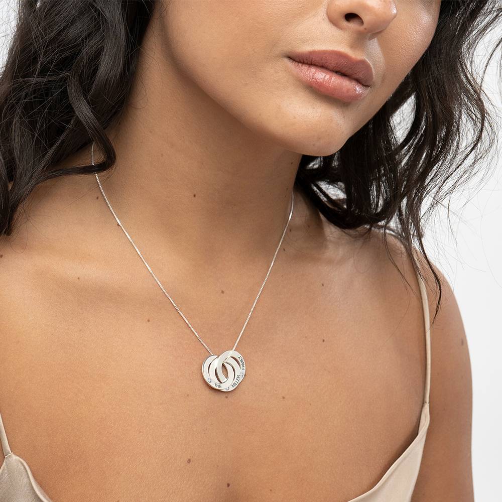 Collar Anillo Ruso Grabado con Diamantes en Plata de Ley-3 foto de producto