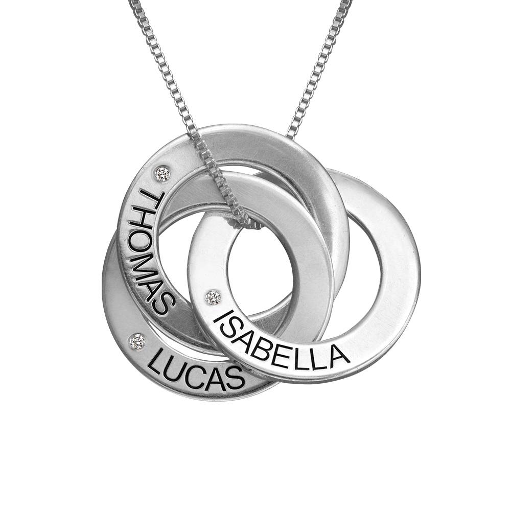 Russische Ring Ketting met 3 Ringen en Lab Diamanten in 925 Zilver