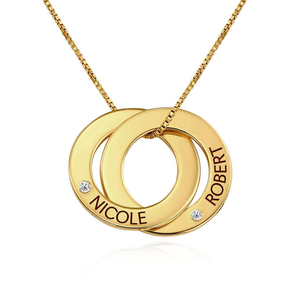 Russisk ring halskjede med 2 ringer i gull vermeil med diamant produktbilde