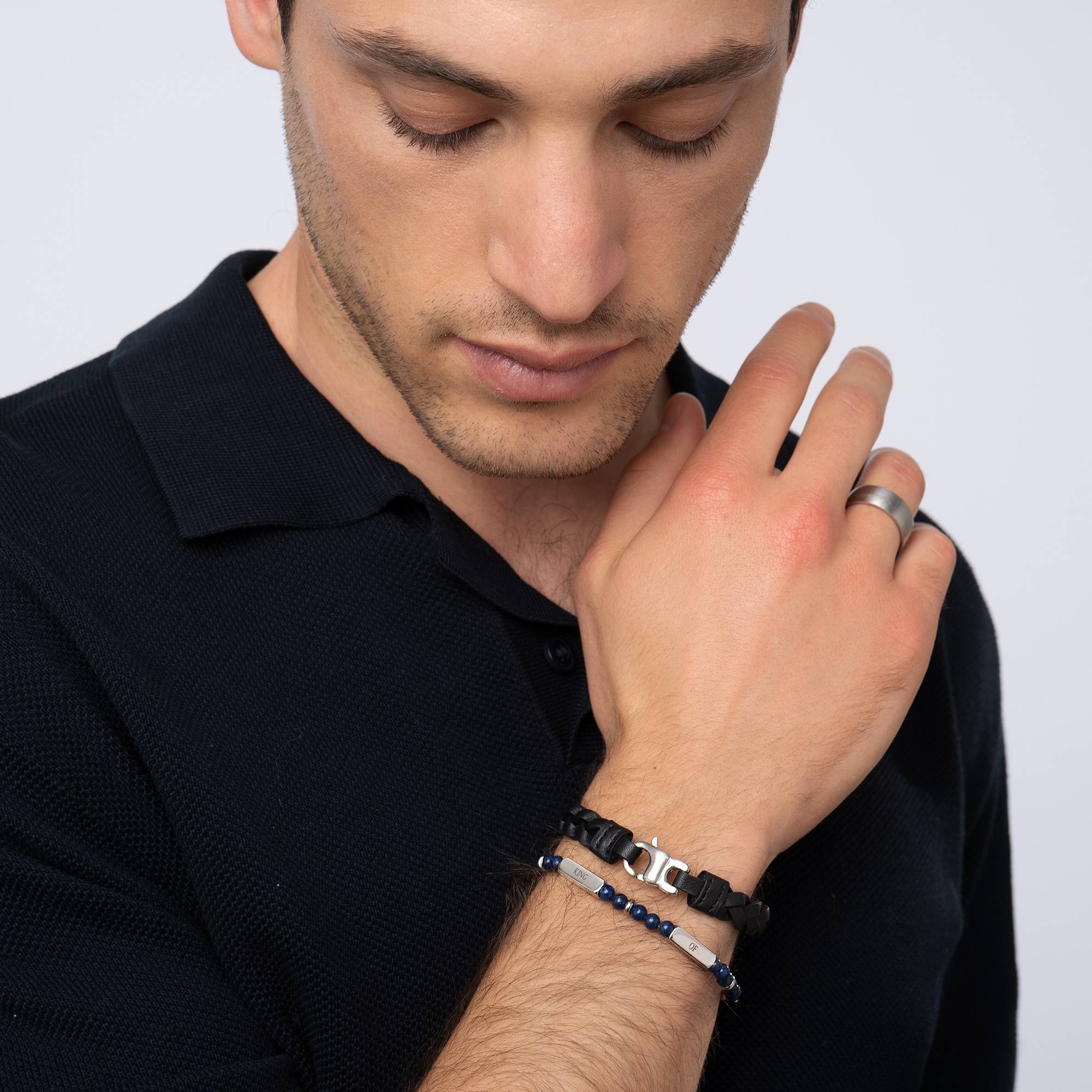 "East Coast" anpassningsbart armband med halvädelstenskulor för män-2 produktbilder