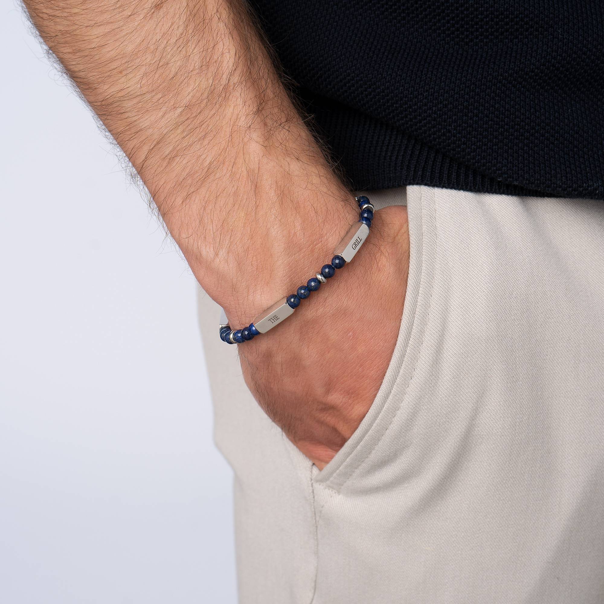 "East Coast" anpassningsbart armband med halvädelstenskulor för män-3 produktbilder