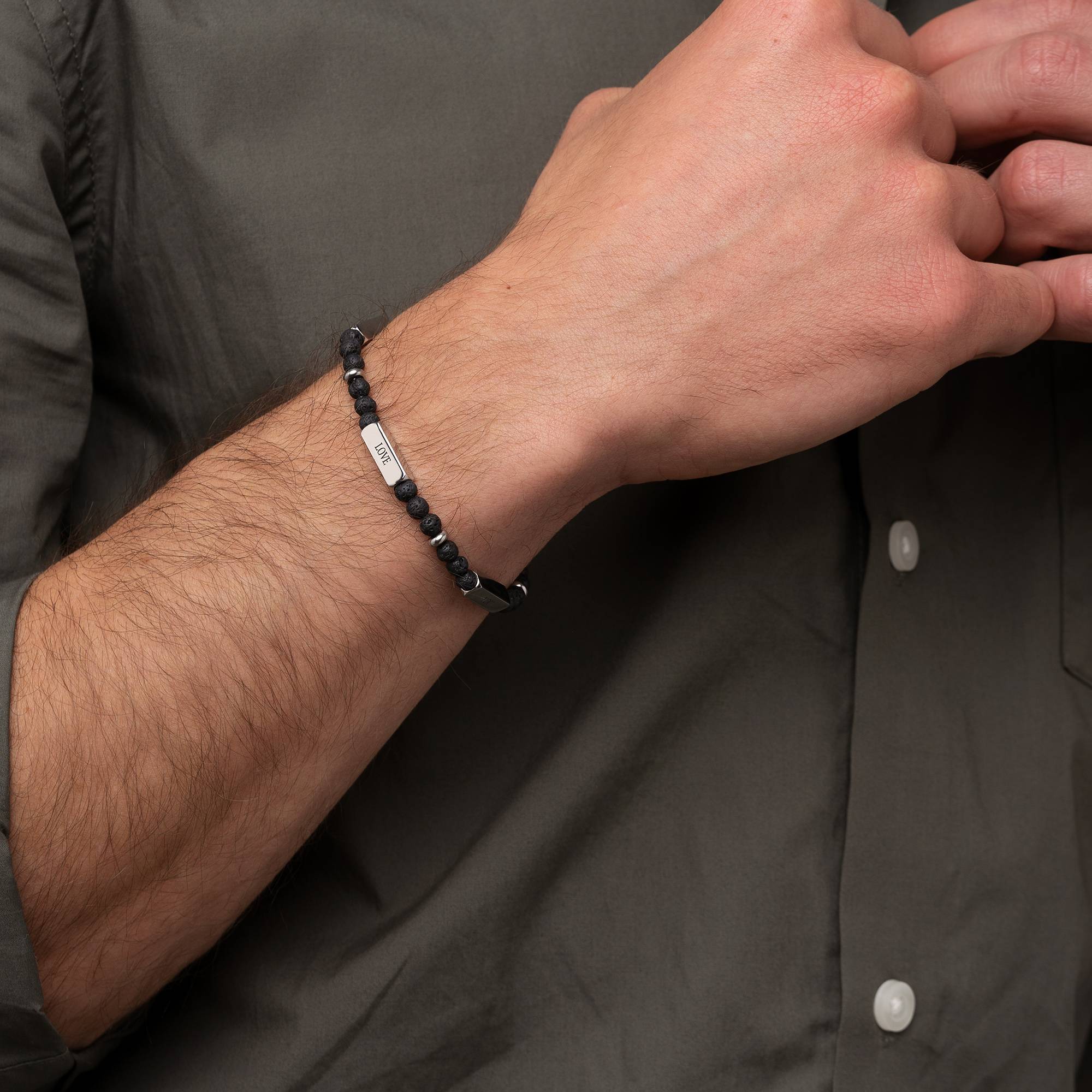 "East Coast" anpassningsbart armband med halvädelstenskulor för män-1 produktbilder