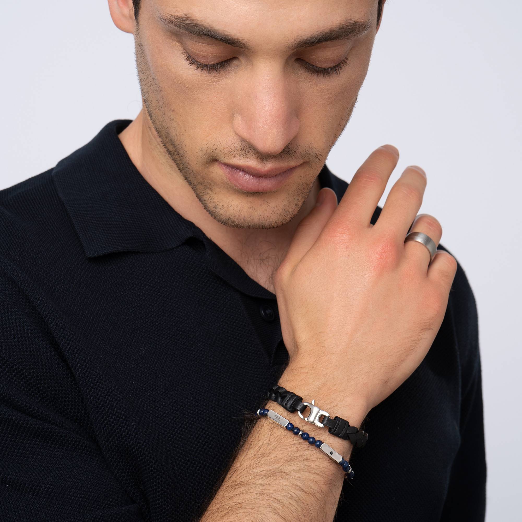 East Coast gepersonaliseerde halfedelstenen kralen armband met zwarte diamanten voor heren-2 Productfoto