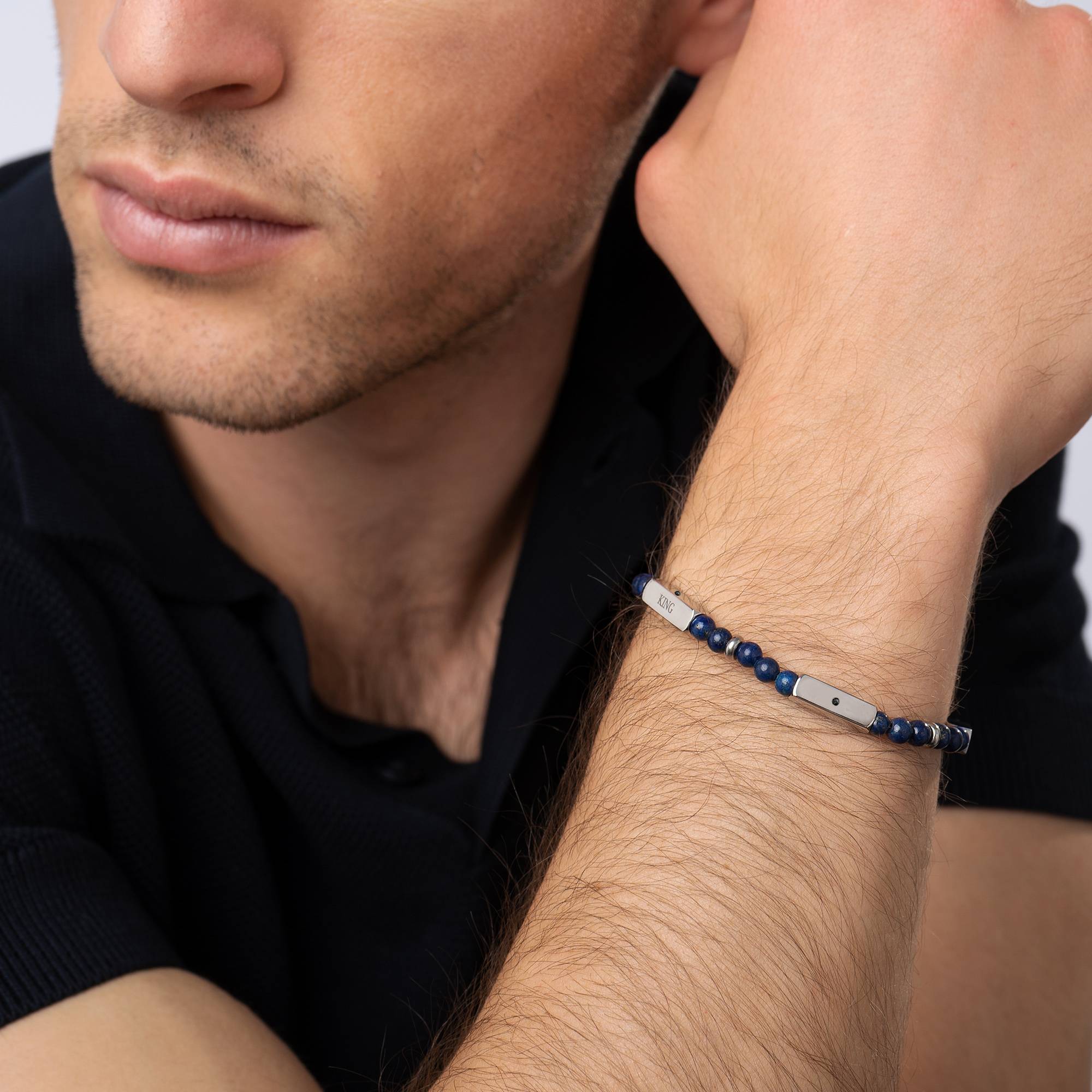 East Coast gepersonaliseerde halfedelstenen kralen armband met zwarte diamanten voor heren-1 Productfoto