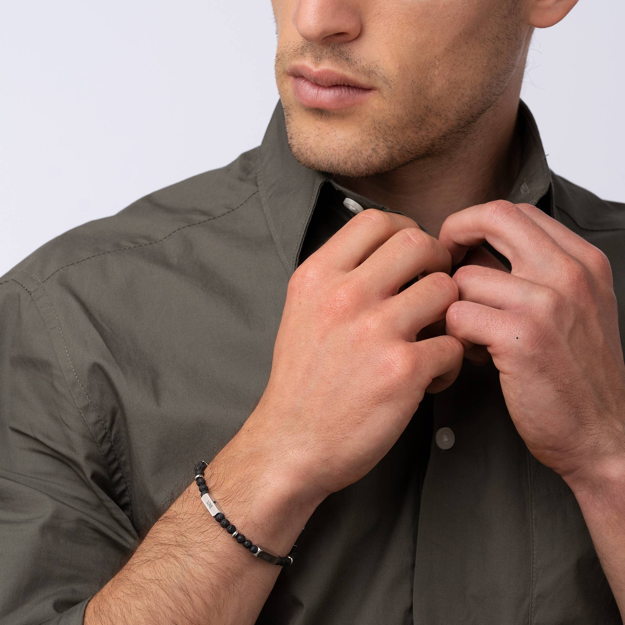 East Coast gepersonaliseerde halfedelstenen kralen armband met zwarte diamanten voor heren-2 Productfoto