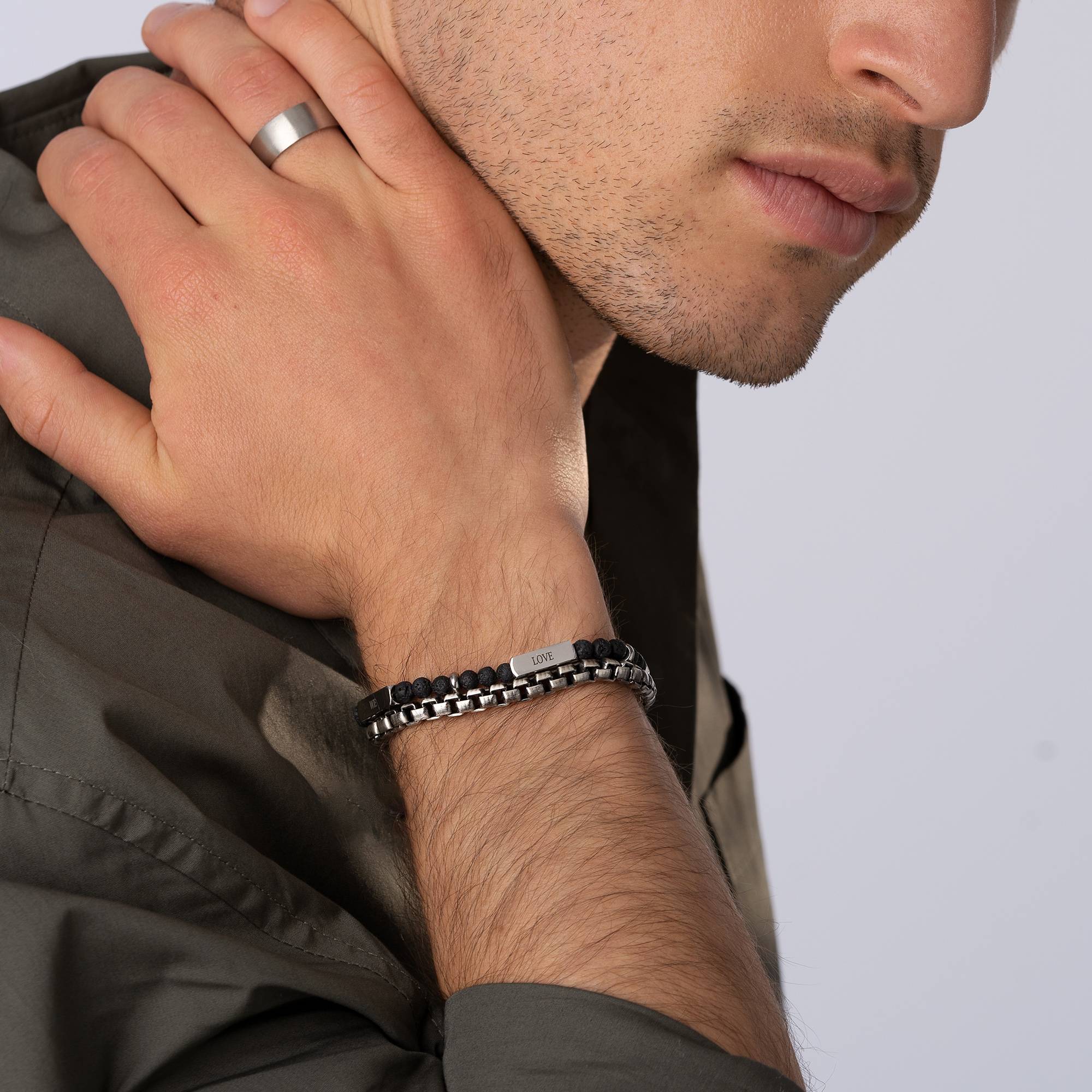 "East Coast" anpassningsbart armband med halvädelstenskulor och diamanter för män-4 produktbilder