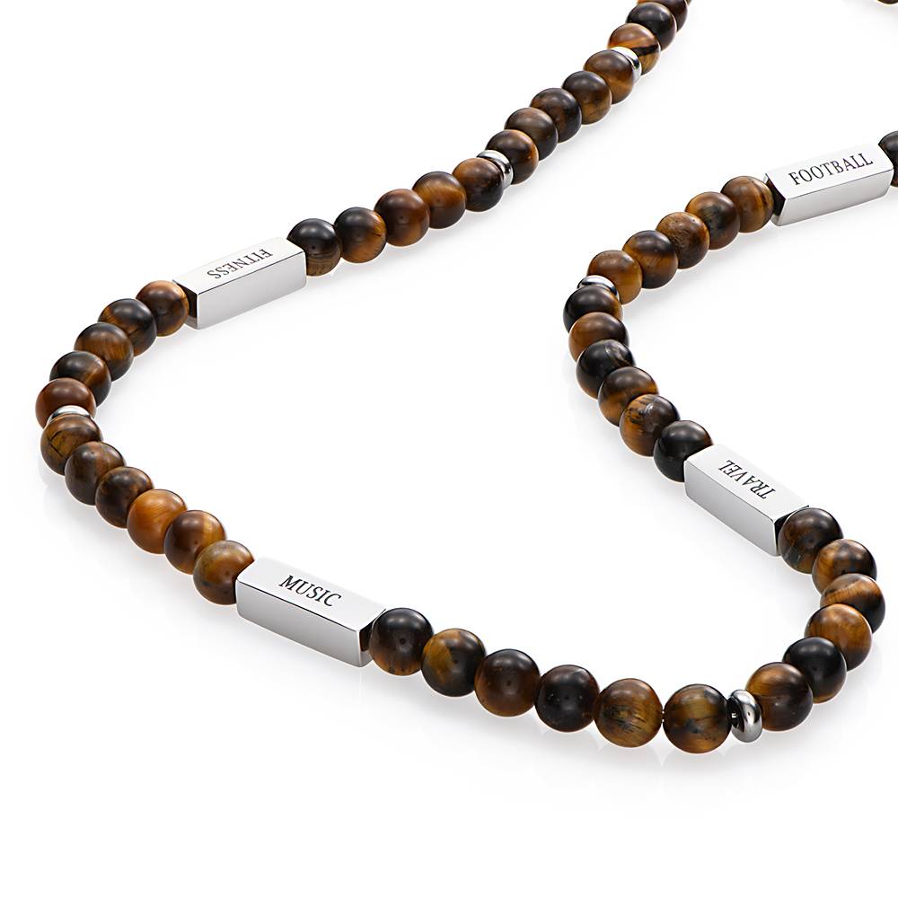 East Coast Custom Tiger Eye Beaded Necklace in Stainless Steel-1 product photo