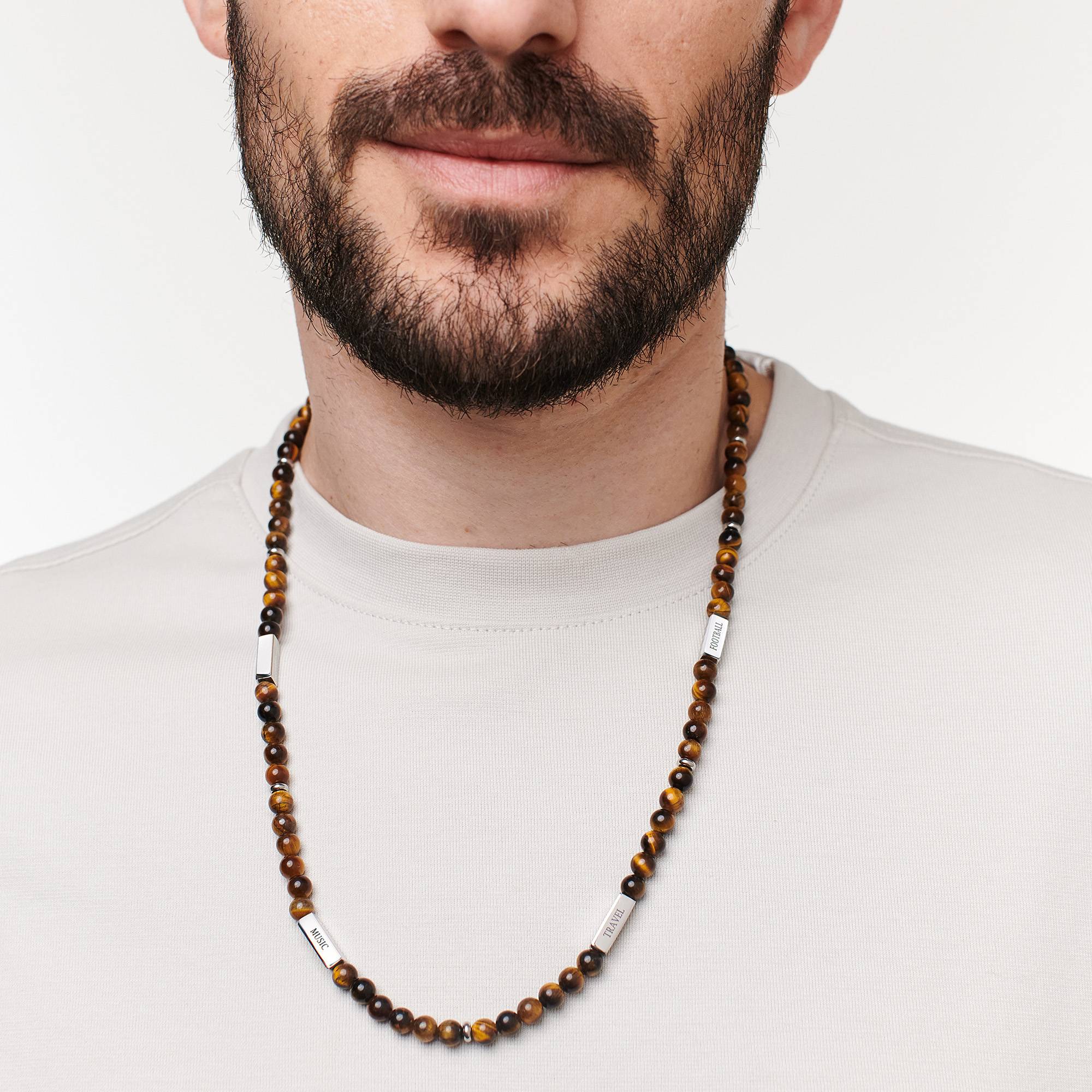 East Coast Custom Tiger Eye Beaded Necklace in Stainless Steel-5 product photo
