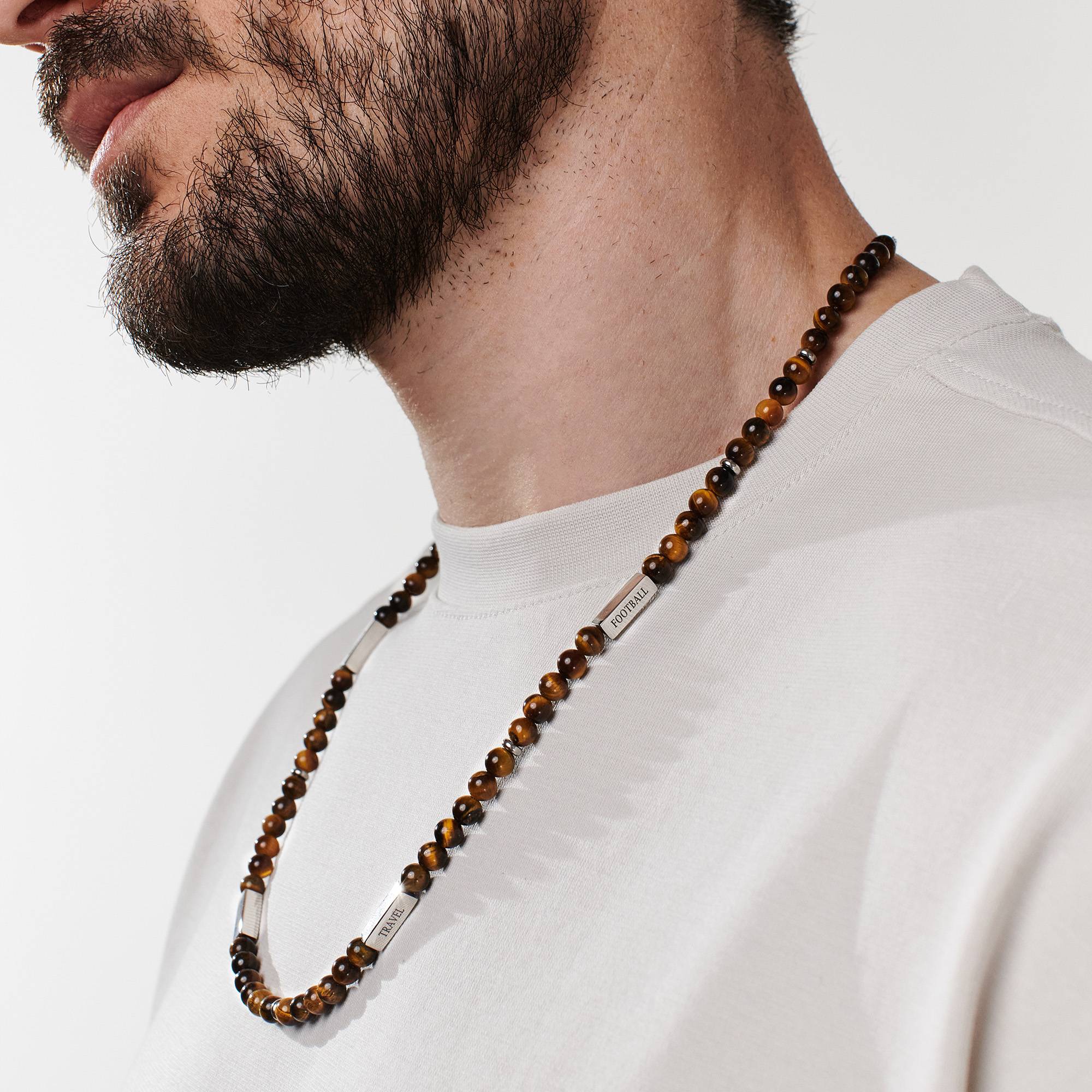 East Coast Custom Tiger Eye Beaded Necklace in Stainless Steel-3 product photo